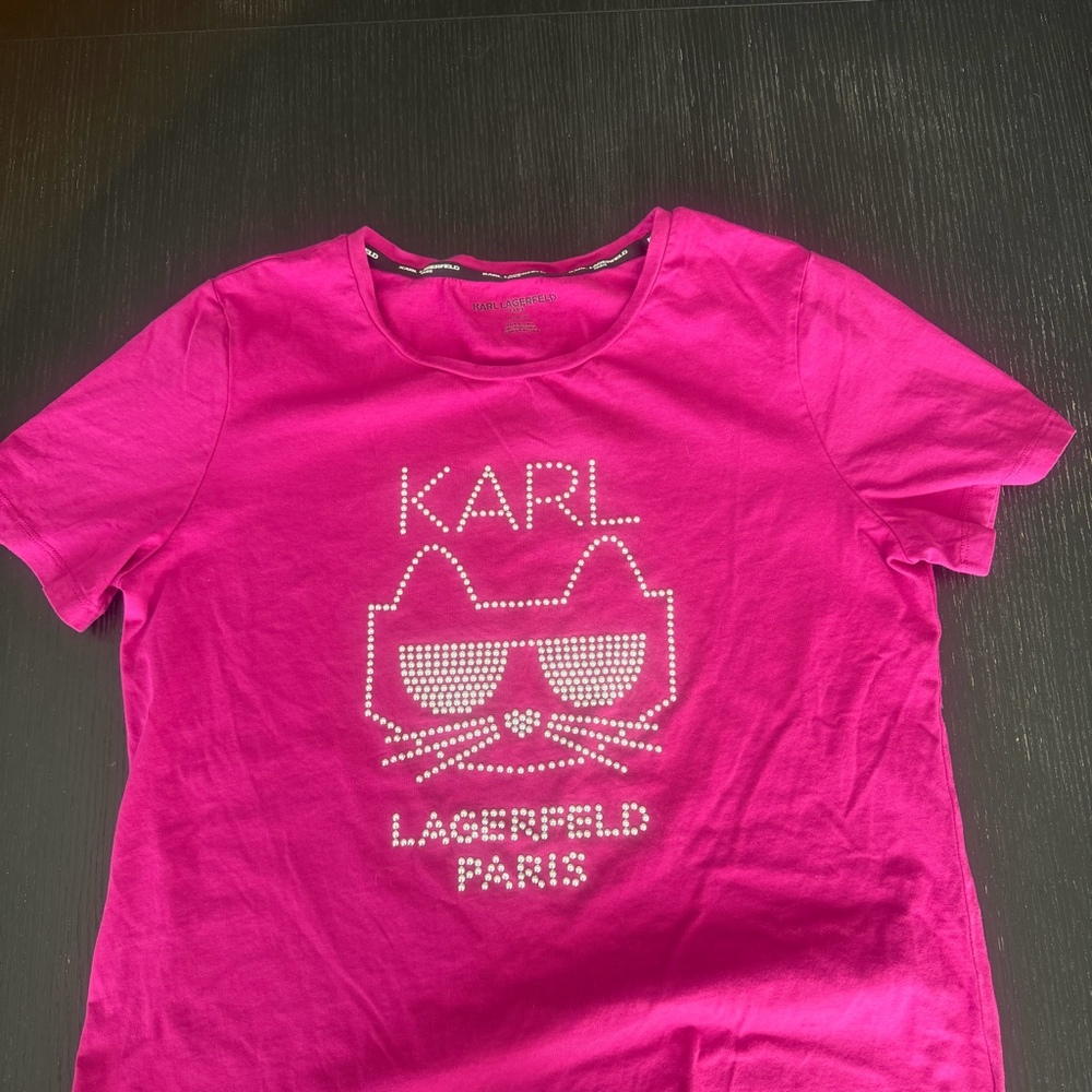 Karl Lagerfeld Paris Choupette Rhinestone T-Shirt Hot Pink Size M